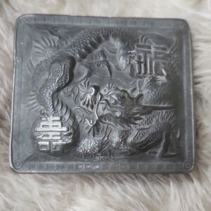 Intricate Dragon Design Metal tabacoo tin wooden and metal